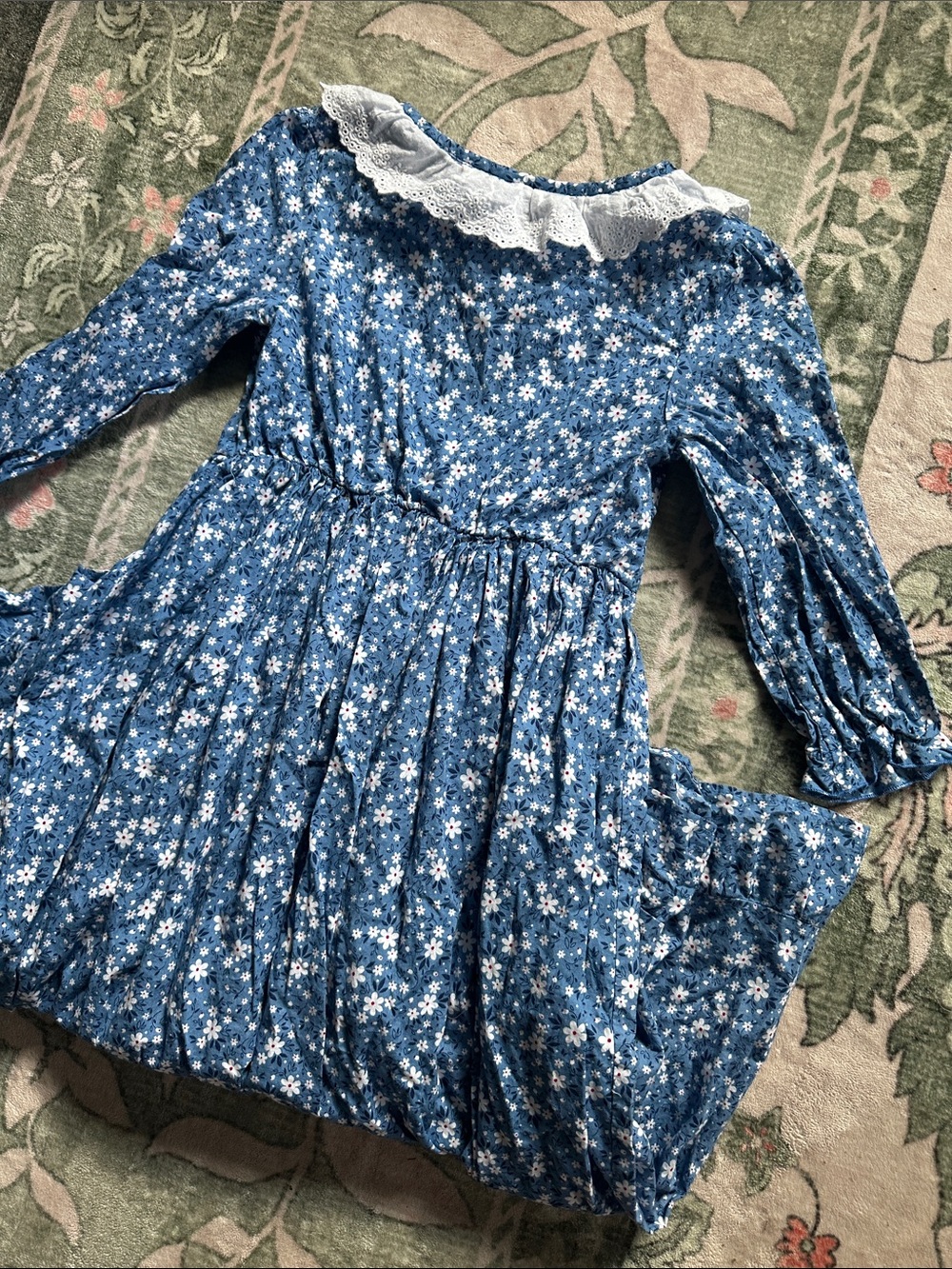 Blue Floral Girls' Prairie Costume Dress with Bonnet 🦬🩵🏕️ - Picture 15 of 15